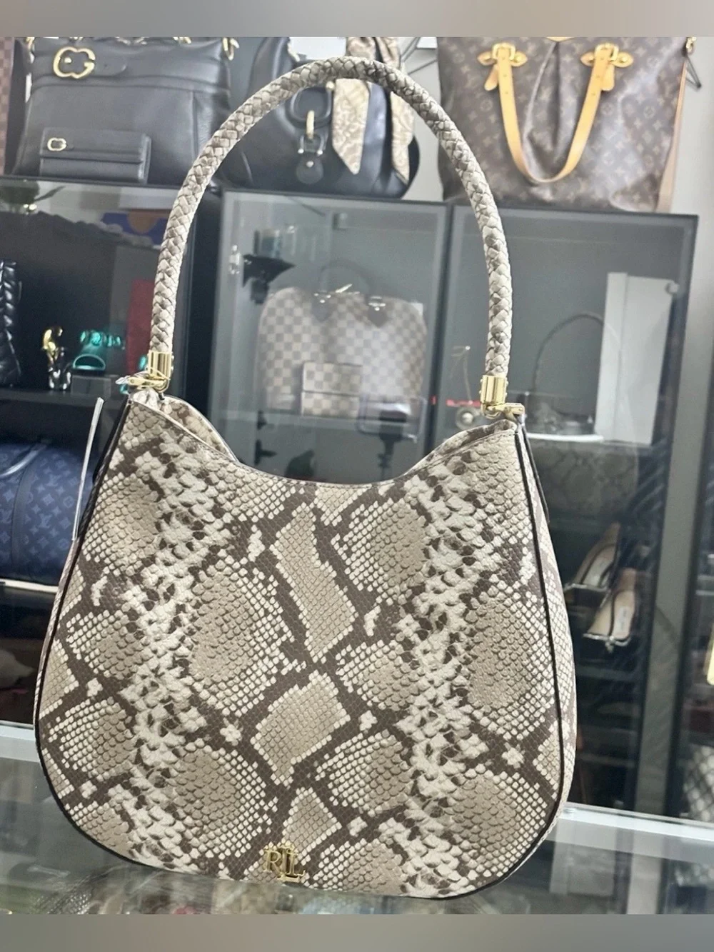 Ralph Lauren Shoulder Python-Print Handbag NWT Original price $425 Now $125.